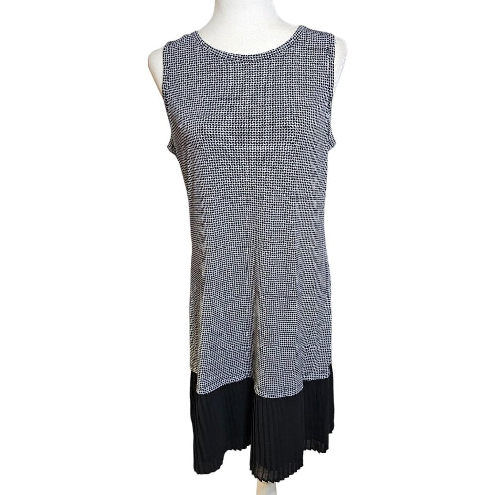 NWT Michael Kors Dress Sz M Black & White Houndstooth Pleated Hem Tank Midi